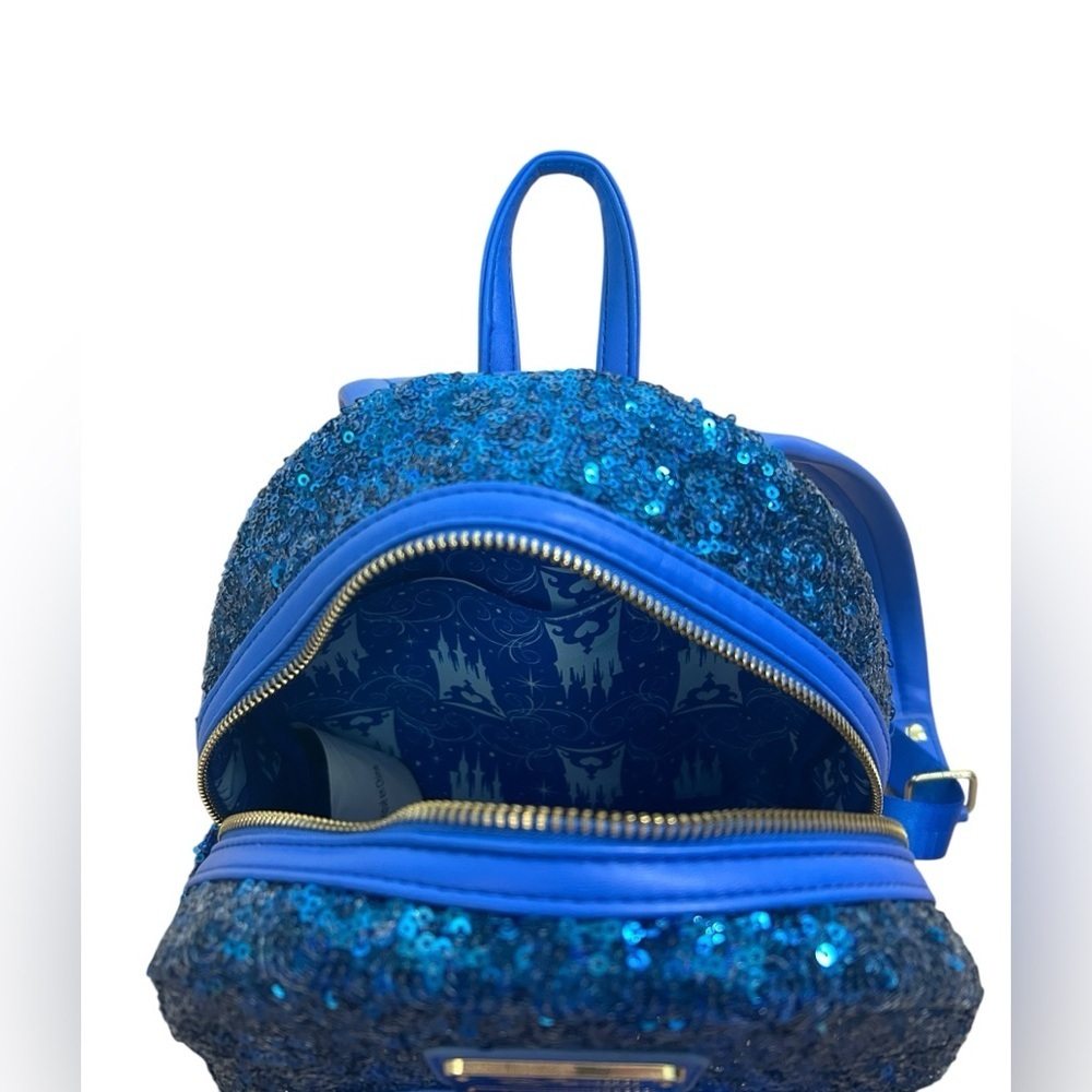 Loungefly Disney Blue Sequin Snow Globe Cinderella Mini Backpack Shoe Charm - Picture 12 of 13